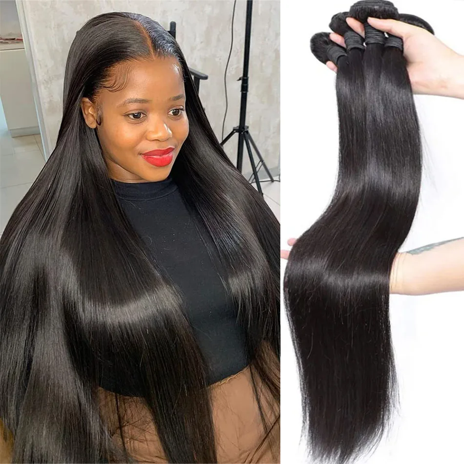 Brazilian Hair Weave Human Hair Bundles 28 30 32 Inch Bone Straight 100% Raw Virgin Remy