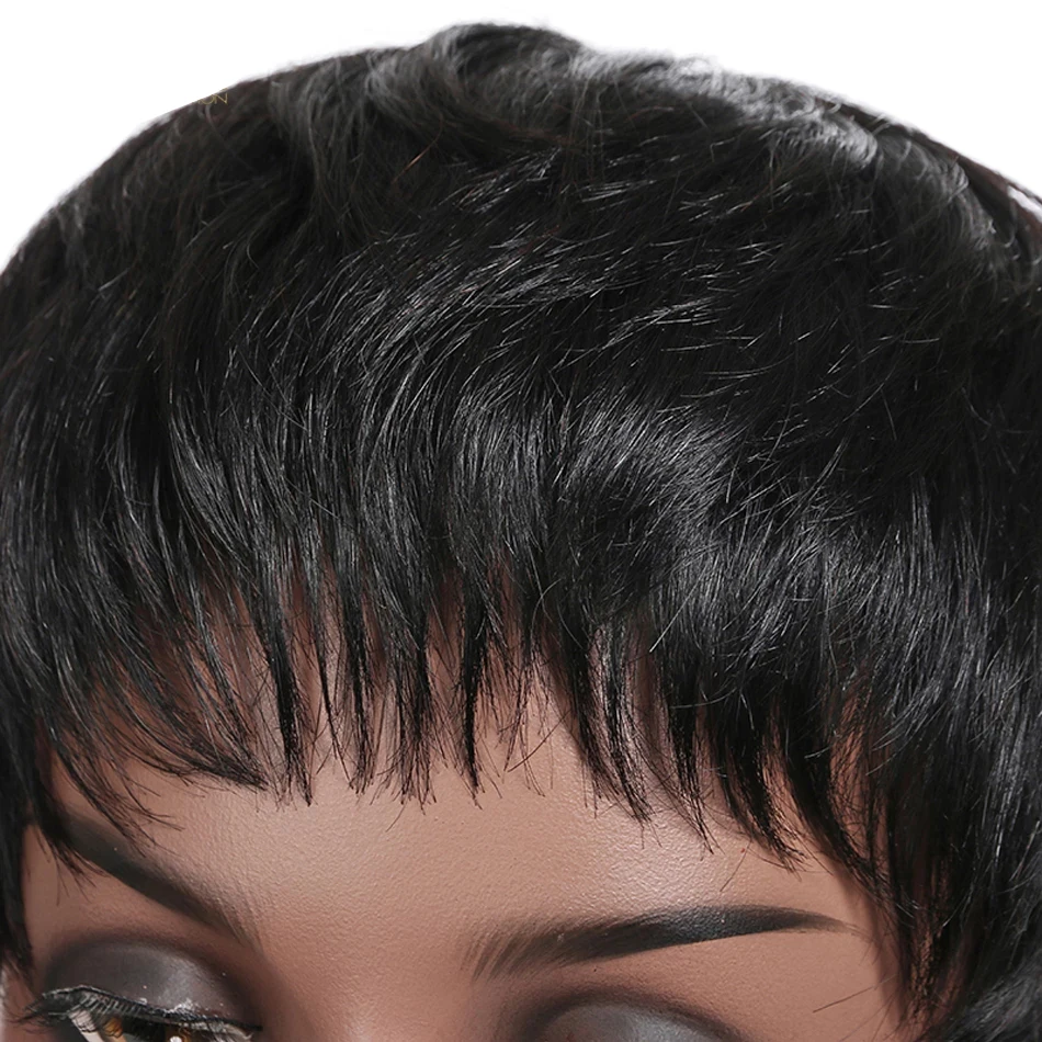 Short Bob Wig Straight Human Hair Wigs With Bangs Non Lace Front Wigs For Women Pixie Cut Wig Natural Color Full Machine Made Short Bob Wig Straight Human Hair Wigs With Bangs Non Lace Front Wigs For Women Pixie Cut Wig Natural Color Full Machine Made