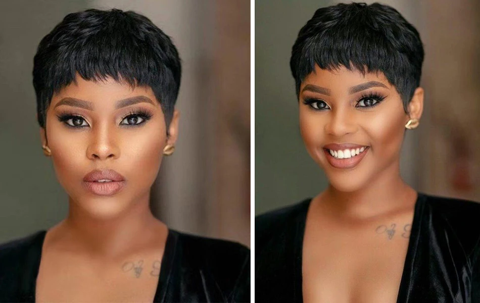 Short Bob Wig Straight Human Hair Wigs With Bangs Non Lace Front Wigs For Women Pixie Cut Wig Natural Color Full Machine Made Short Bob Wig Straight Human Hair Wigs With Bangs Non Lace Front Wigs For Women Pixie Cut Wig Natural Color Full Machine Made