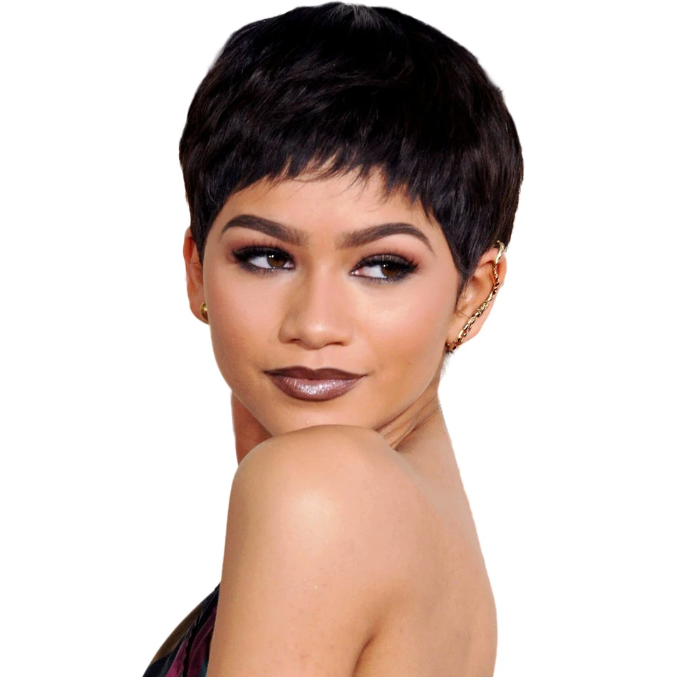 Short Bob Wig Straight Human Hair Wigs With Bangs Non Lace Front Wigs For Women Pixie Cut Wig Natural Color Full Machine Made Short Bob Wig Straight Human Hair Wigs With Bangs Non Lace Front Wigs For Women Pixie Cut Wig Natural Color Full Machine Made