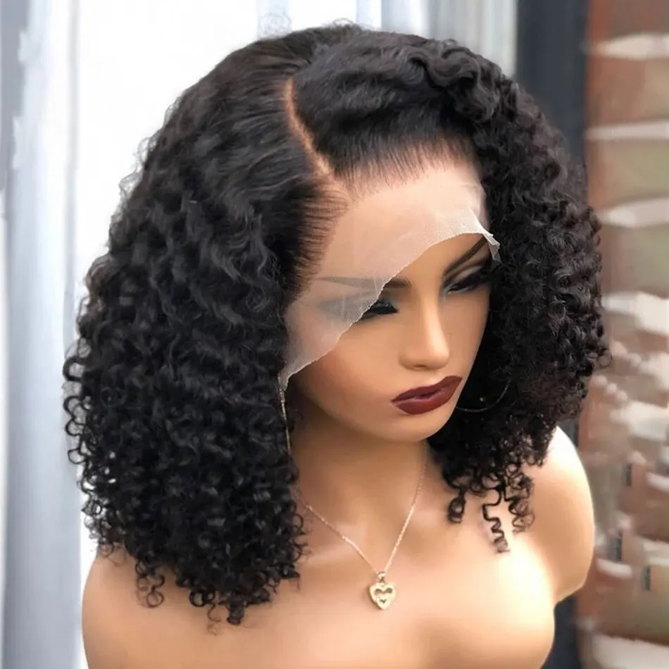 Glueless Deep Curly Human Hair Wigs Preplucked Short Bob Lace Frontal Wigs 180% Density Brazilian Bob Human Hair Wigs For Woman