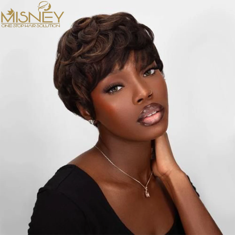 Alternative view of Short Bob Straight Human Hair Wigs Natural Color Brazilian Remy Hair Pixie Cut Wig Cheap Human Hair Wig For Black Women Misney
