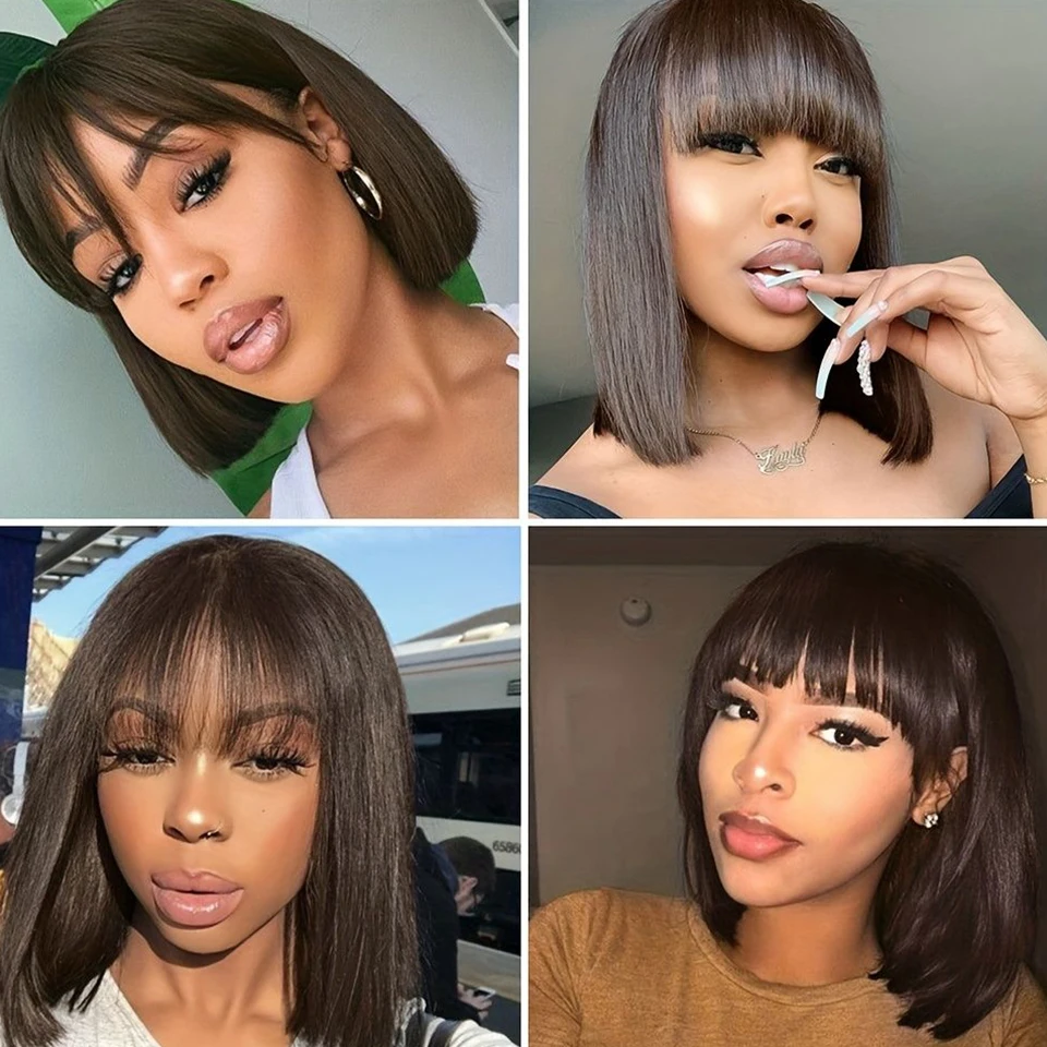 Brazilian Short Straight Hair Bob Wigs Human Hair Wig With Bangs Remy Full Machine Made Wig for Women Non Lace Glueless Bob Wig Brazilian Short Straight Hair Bob Wigs Human Hair Wig With Bangs Remy Full Machine Made Wig for Women Non Lace Glueless Bob Wig