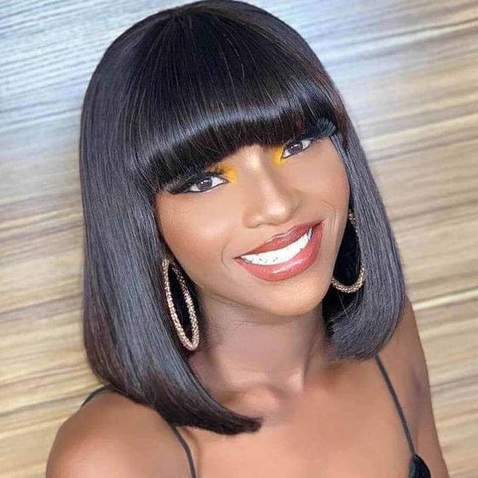Brazilian Short Straight Hair Bob Wigs Human Hair Wig With Bangs Remy Full Machine Made Wig for Women Non Lace Glueless Bob Wig Brazilian Short Straight Hair Bob Wigs Human Hair Wig With Bangs Remy Full Machine Made Wig for Women Non Lace Glueless Bob Wig