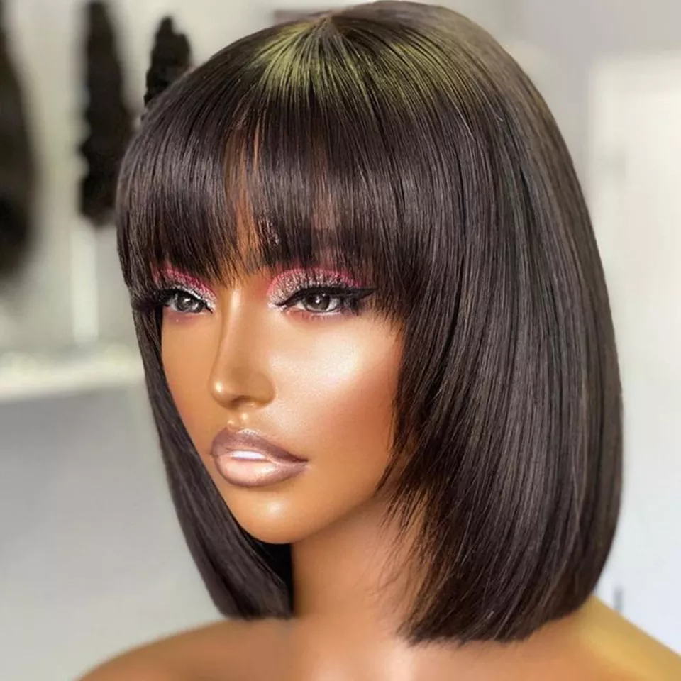 Brazilian Short Straight Hair Bob Wigs Human Hair Wig With Bangs Remy Full Machine Made Wig for Women Non Lace Glueless Bob Wig Brazilian Short Straight Hair Bob Wigs Human Hair Wig With Bangs Remy Full Machine Made Wig for Women Non Lace Glueless Bob Wig