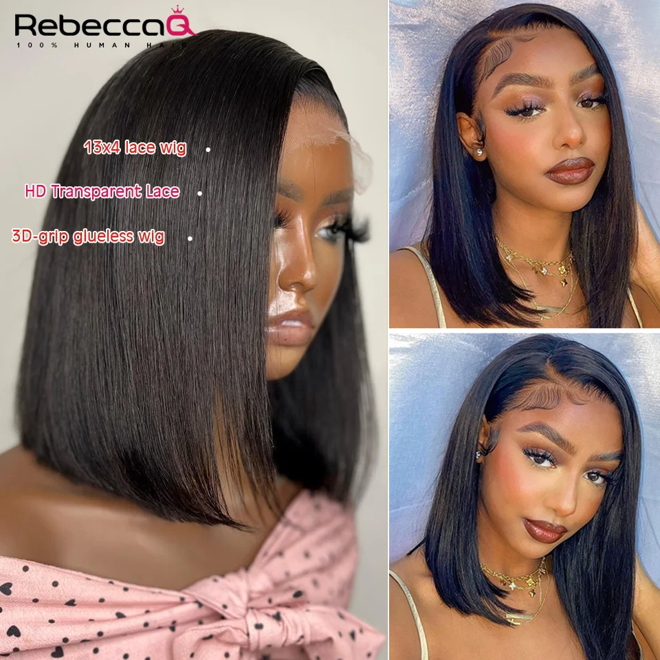 Alternative view of Bone Straight Bob Wig Lace Front Human Hair Wigs For Women Short Bob Wig 13x4 HD Lace Frontal Wig Glueless Wig Human Hair 180%
