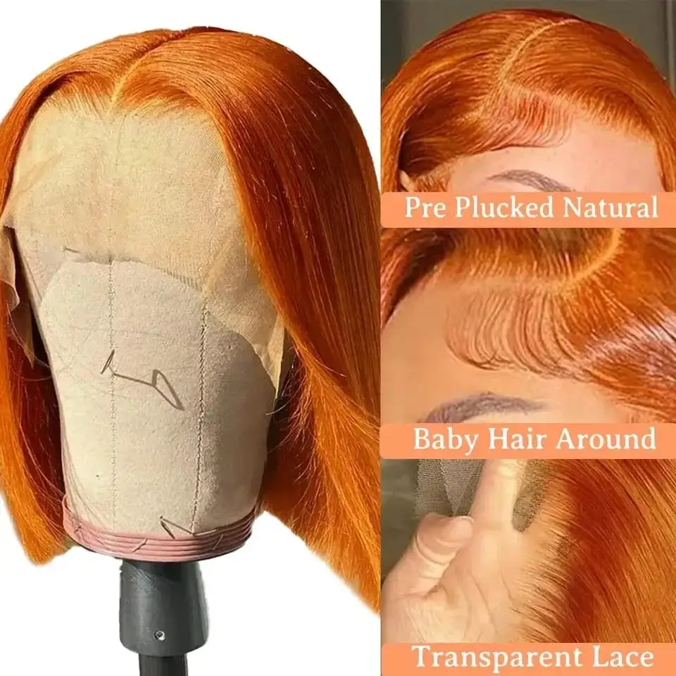 Alternative view of Lace Front Short Bob Wig Indian #350 13X4 Straight T Part Lace Transparent Frontal Wigs Human Hair For Black Woman