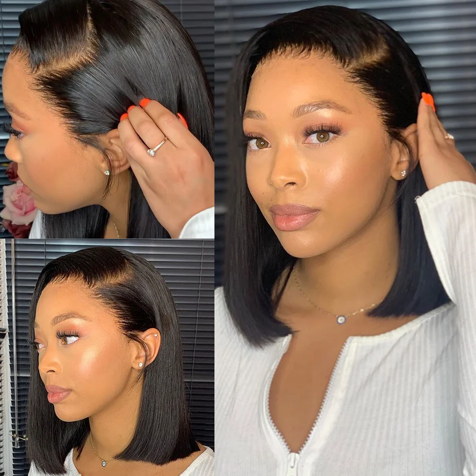 Alternative view of Bone Straight Bob Wig Lace Front Human Hair Wigs For Women Short Bob Wig HD Lace Frontal Wig Glueless Wig Human Hair 180%