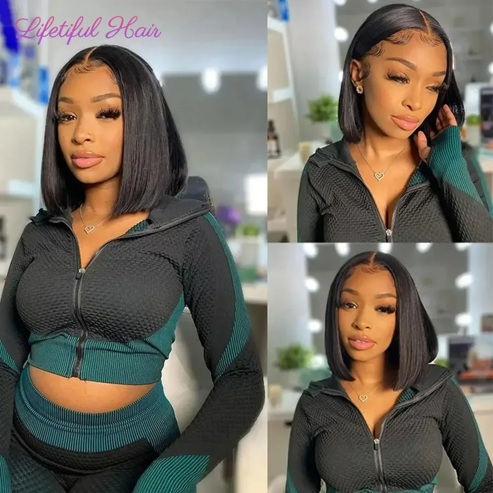 Alternative view of Glueless Bob Hair Wig Human Hair Ready To Wear Straight Transprent 4x4 Lace Closure Wigs For Women Glueless Wigs Human Hair