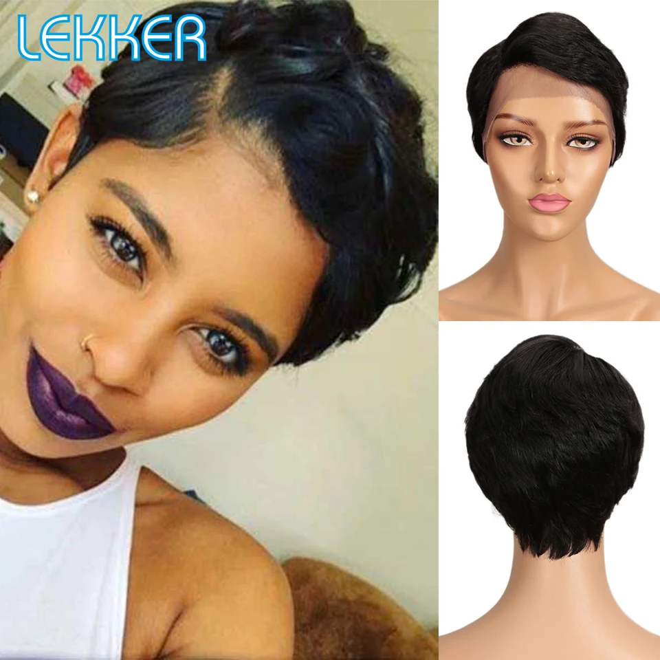 Alternative view of Lekker Wear to go Short Pixie Cut 13X6x1 Part Lace Front Human Hair Wigs For Women Glueless Brazilian Remy Hair Colored Bob Wigs