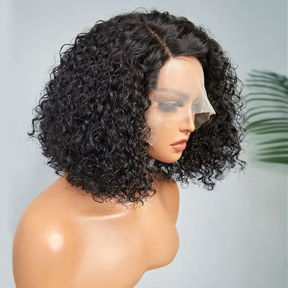 Alternative view of Short 8 to 16 Inch Kinky Curly Bob Human Hair Wig Pre Plucked T Part Lace Peruvian Curly Human Hair Bob Wigs For Women and Girls
