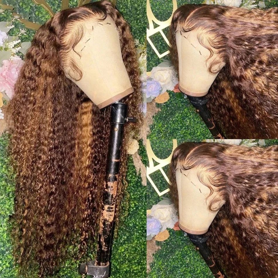 Alternative view of 200% Transparent Highlight Wig Human Hair Honey Blonde Lace Front Wigs For Women Curly Human Hair Wig Deep Wave Lace Frontal Wig