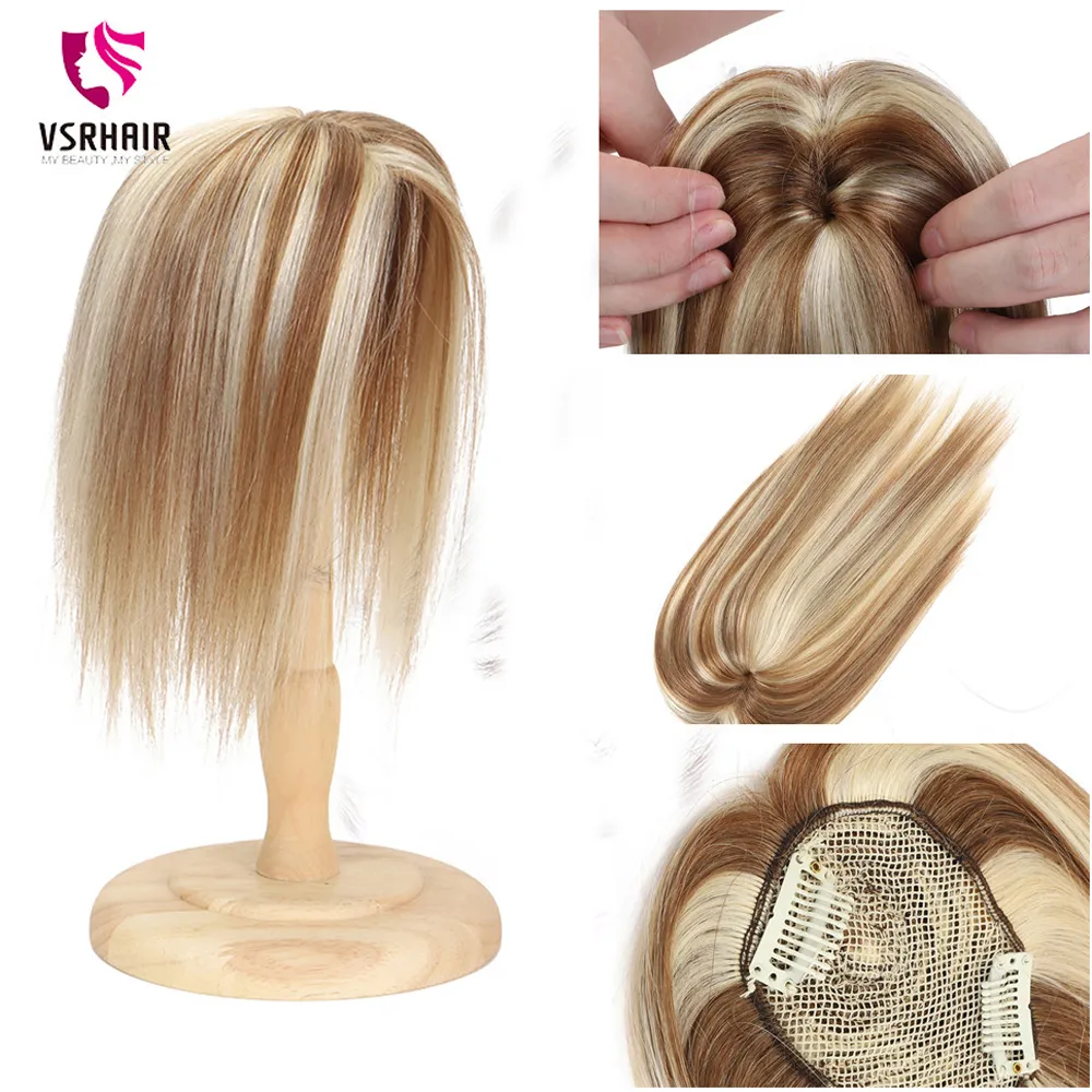 Alternative view of Vsr POP Hair Topper Human Hair Clip-in One Piece Piano Colors Blonde Swiss Lace Two Clip Hair Toppers For Women