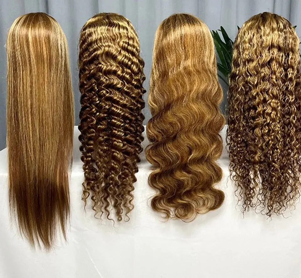 Highlight Body Wave Wig Human Hair Lace Wigs 4/27 Honey Blonde Body Wavy T Part Lace Human Hair Wig For Women Brazilian Remy Wig