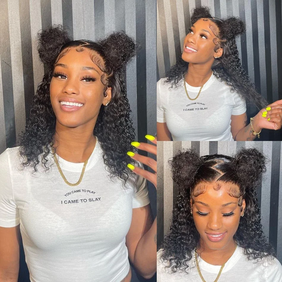 Glueless Wig Short Kinky Curly Bob Wig Lace Front Human Hair Wigs 12A Peruvian Water Wave Lace Wigs HD Transparent Perruque