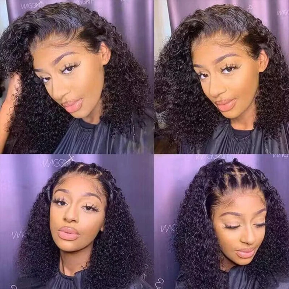 Glueless Wig Short Kinky Curly Bob Wig Lace Front Human Hair Wigs 12A Peruvian Water Wave Lace Wigs HD Transparent Perruque