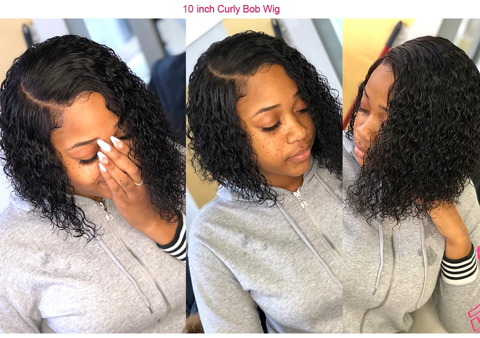 Glueless Wig Short Kinky Curly Bob Wig Lace Front Human Hair Wigs 12A Peruvian Water Wave Lace Wigs HD Transparent Perruque