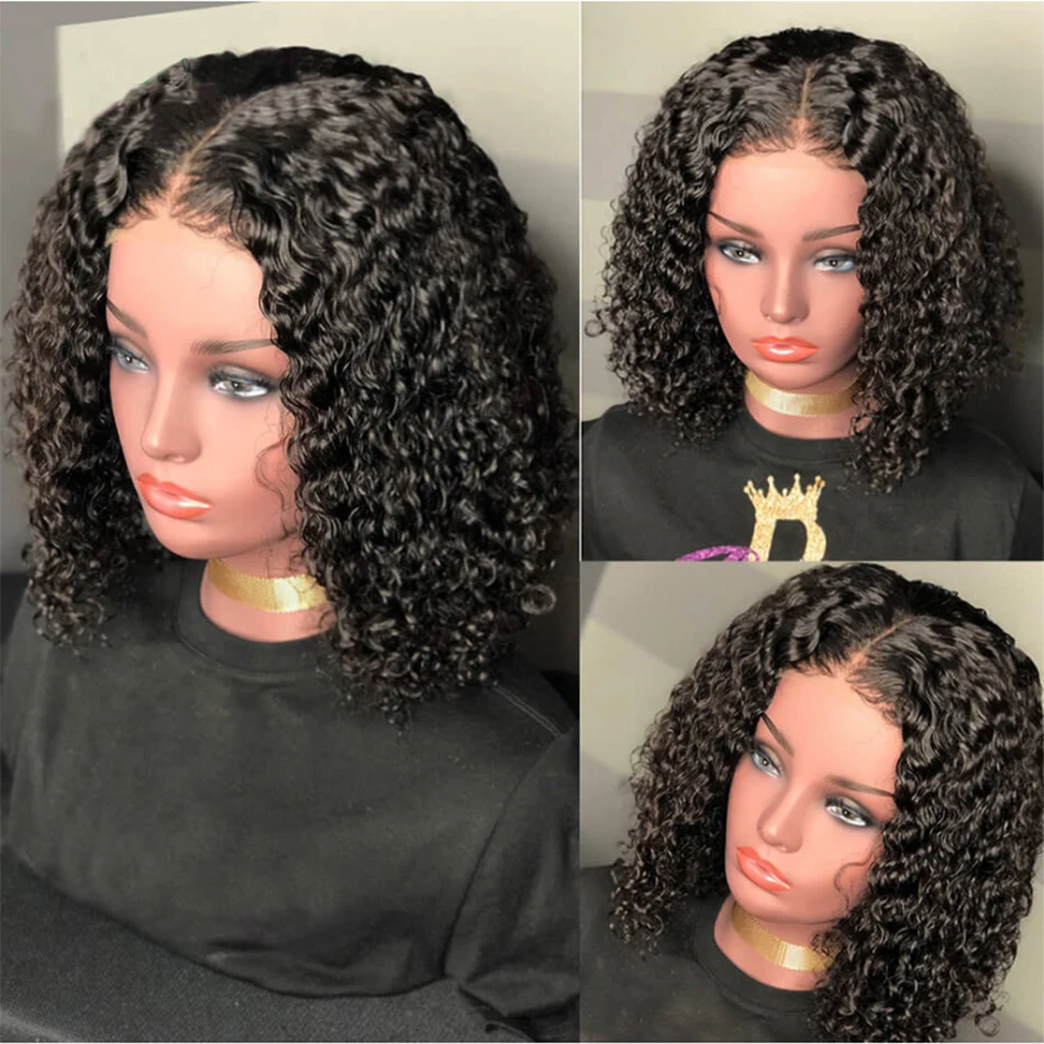 Glueless Wig Short Kinky Curly Bob Wig Lace Front Human Hair Wigs 12A Peruvian Water Wave Lace Wigs HD Transparent Perruque