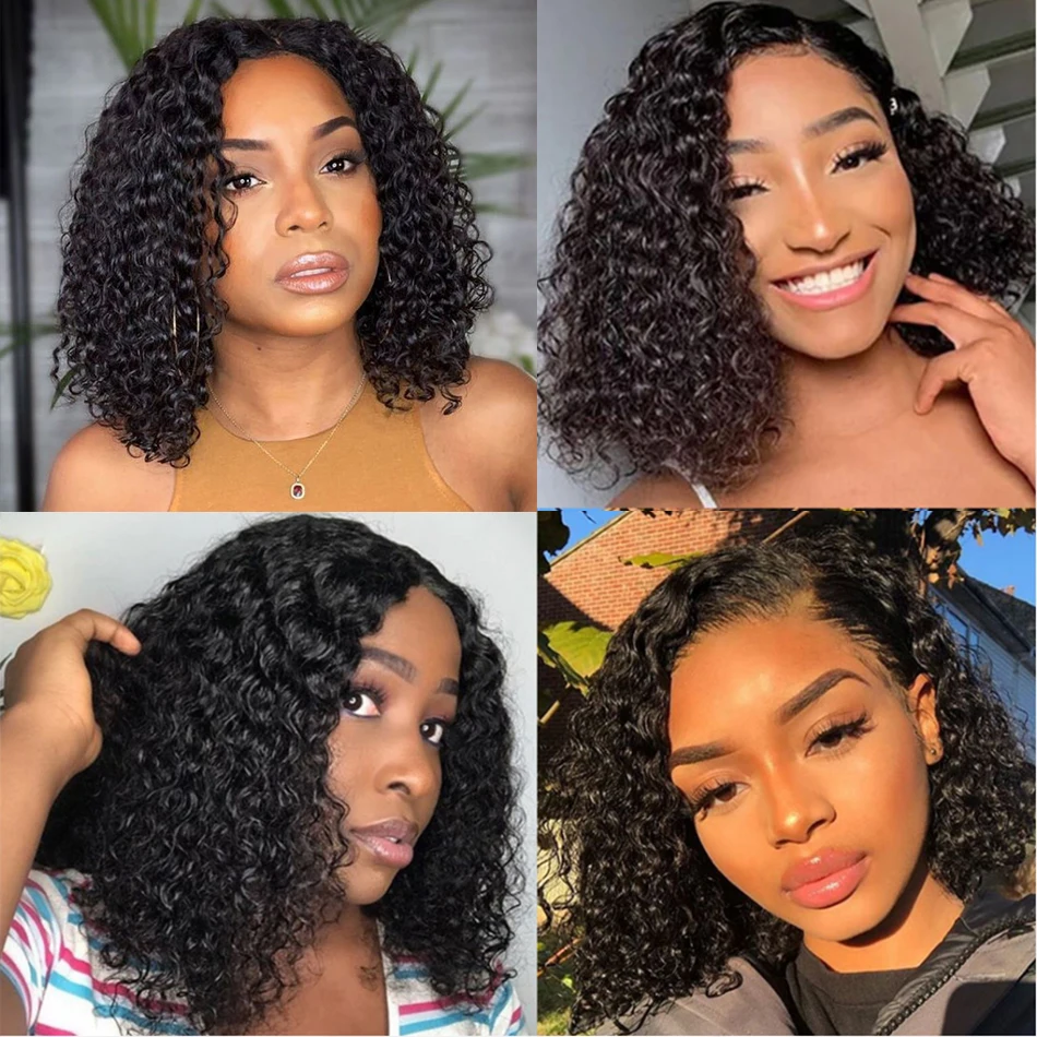 Glueless Wig Short Kinky Curly Bob Wig Lace Front Human Hair Wigs 12A Peruvian Water Wave Lace Wigs HD Transparent Perruque