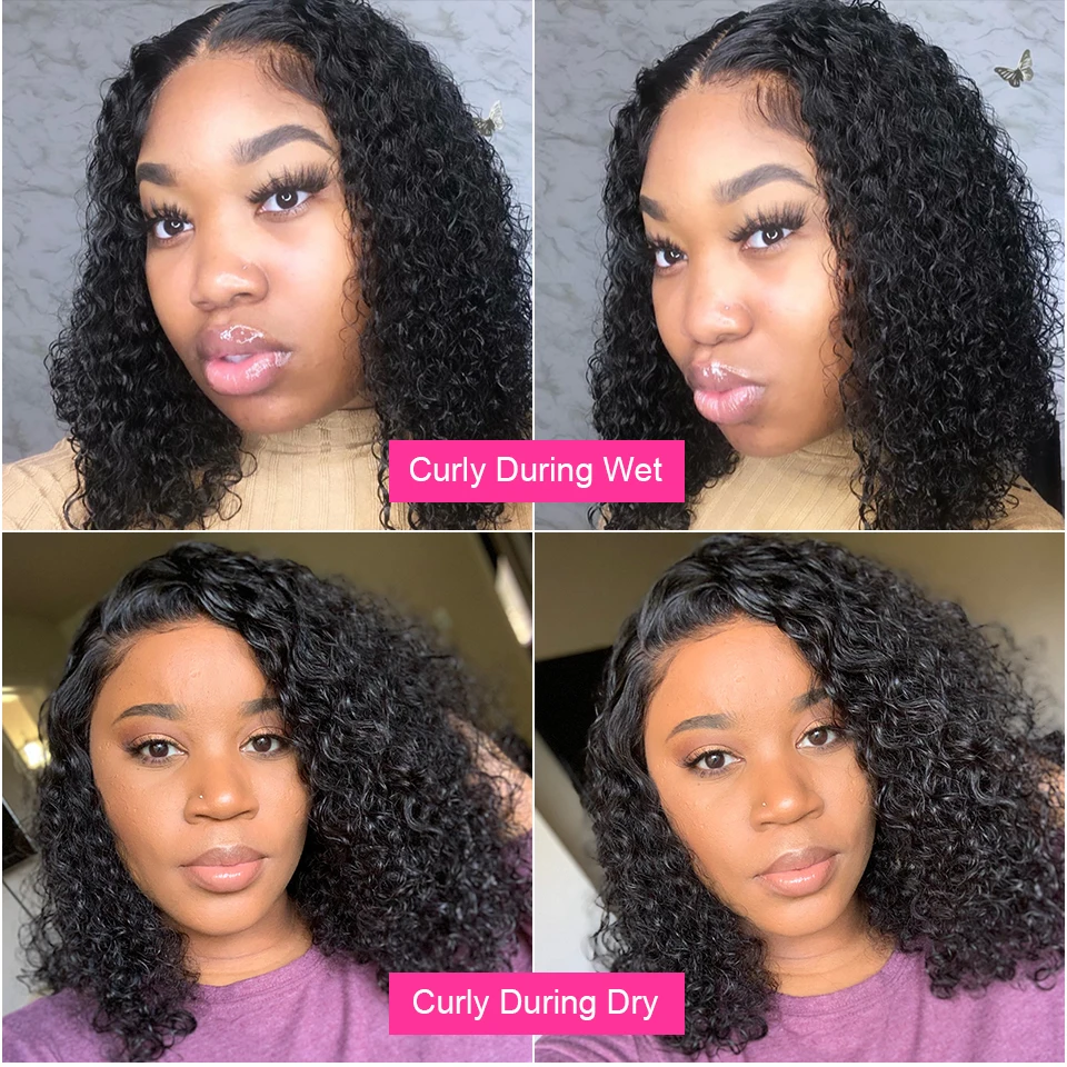 Glueless Wig Short Kinky Curly Bob Wig Lace Front Human Hair Wigs 12A Peruvian Water Wave Lace Wigs HD Transparent Perruque