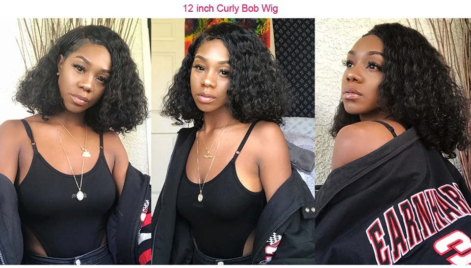 Glueless Wig Short Kinky Curly Bob Wig Lace Front Human Hair Wigs 12A Peruvian Water Wave Lace Wigs HD Transparent Perruque