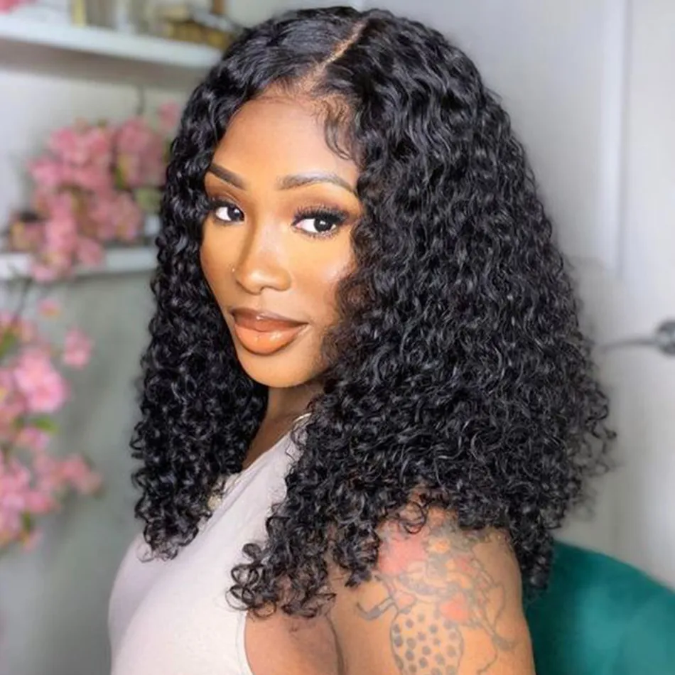 Glueless Wig Short Kinky Curly Bob Wig Lace Front Human Hair Wigs 12A Peruvian Water Wave Lace Wigs HD Transparent Perruque
