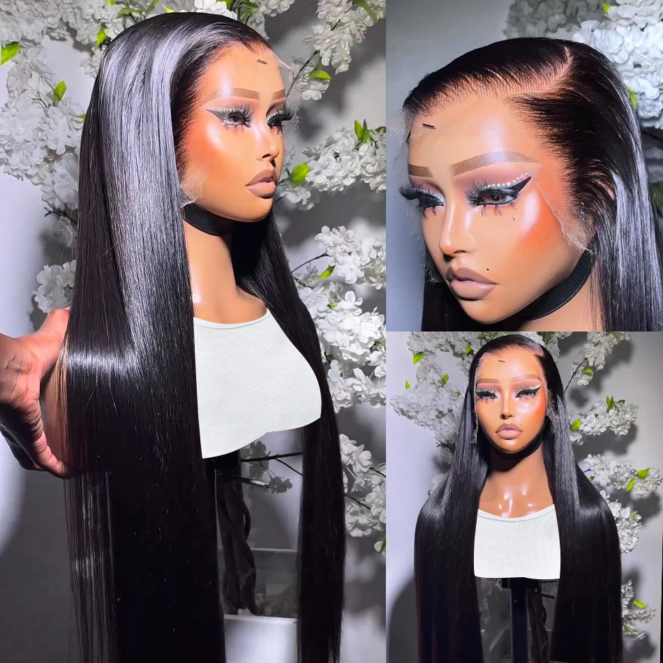 Alternative view of HD Transparent 360 Lace Frontal Wig 4x4 Lace Closure Wig Straight 13x6 Lace Front Human Hair Wigs For Black Women 30 32 34Inches