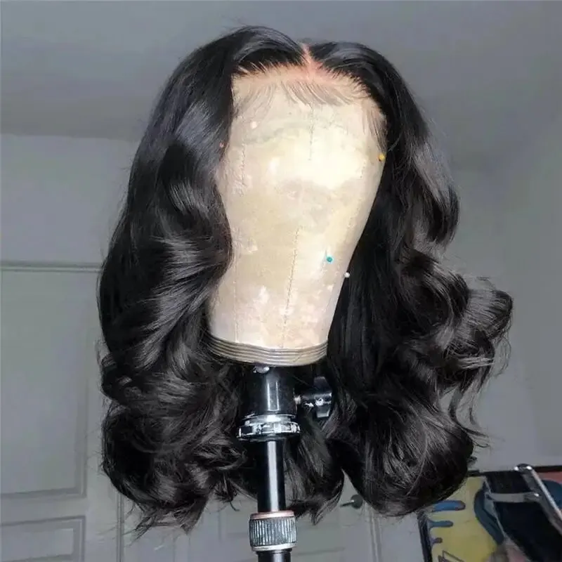 Body Wave Short Bob Transparent T Part Side Part Lace Human Hair Wig for Women PrePlucked Natural Color Remy Indian Hair On Sale