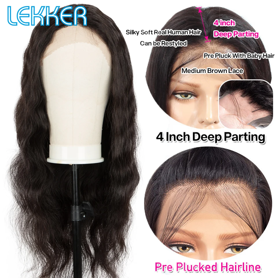 Lekker Wavy 13x1 T Part Lace Front Human Hair Wig For Women Glueless Bob Brazilian Remy Hair 30inch Body Wave Middle Part Wigs - Image 4