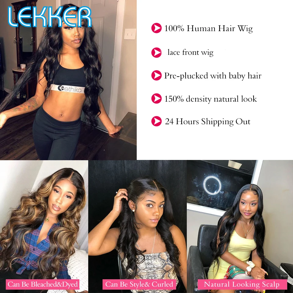Lekker Wavy 13x1 T Part Lace Front Human Hair Wig For Women Glueless Bob Brazilian Remy Hair 30inch Body Wave Middle Part Wigs - Image 6