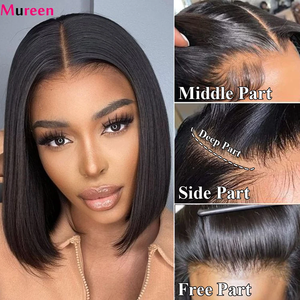 Alternative view of Straight Bob Wig Lace Front Human Hair Wigs For Women HD Transparent Full Lace Frontal Wig Glueless Wig Human Hair
