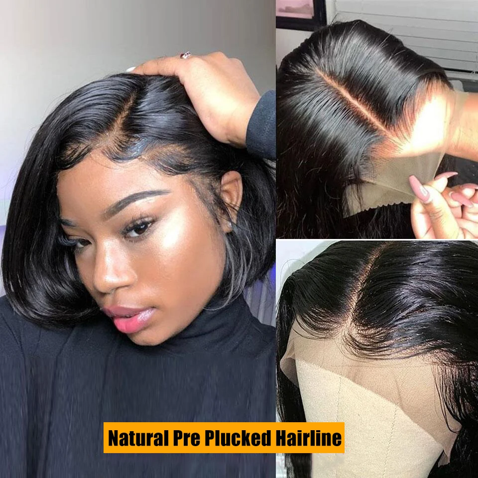 Alternative view of Brazilian 13*4 Lace Front Wig Short Human Hair Wigs Remy Hair 4*4 Lace Short Bob Straight Wig Wigs for Women Swiss Lace QT Hair