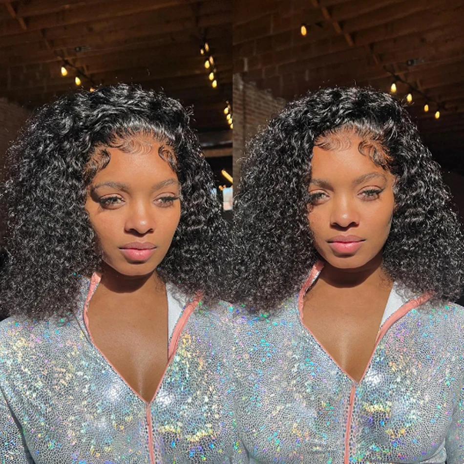 Wear and Go Glueless Wigs Short Bob Wig Human Hair Kinky Curly Upgraded NoGlue 13x4 Lace Frontal Wigs Human Hair for Black Women
