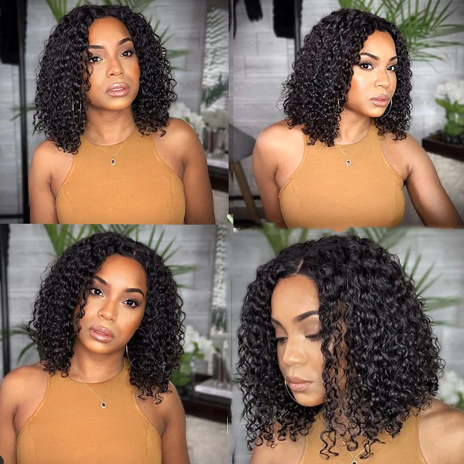 Wear and Go Glueless Wigs Short Bob Wig Human Hair Kinky Curly Upgraded NoGlue 13x4 Lace Frontal Wigs Human Hair for Black Women