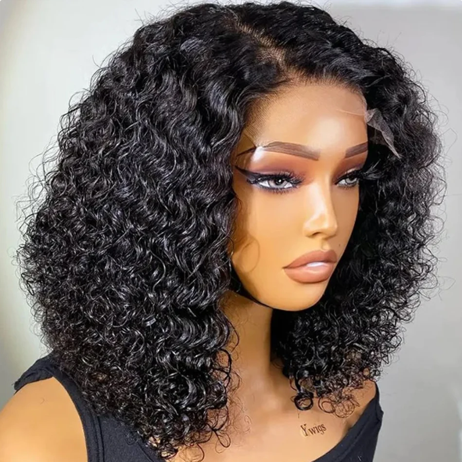 Wear and Go Glueless Wigs Short Bob Wig Human Hair Kinky Curly Upgraded NoGlue 13x4 Lace Frontal Wigs Human Hair for Black Women