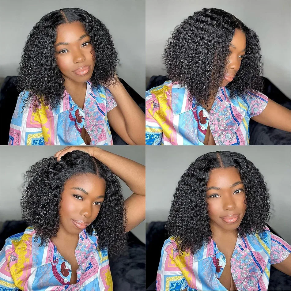 Wear and Go Glueless Wigs Short Bob Wig Human Hair Kinky Curly Upgraded NoGlue 13x4 Lace Frontal Wigs Human Hair for Black Women
