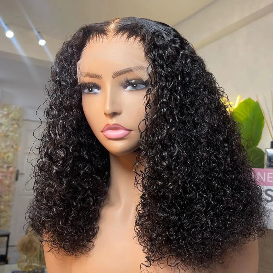 Wear and Go Glueless Wigs Short Bob Wig Human Hair Kinky Curly Upgraded NoGlue 13x4 Lace Frontal Wigs Human Hair for Black Women