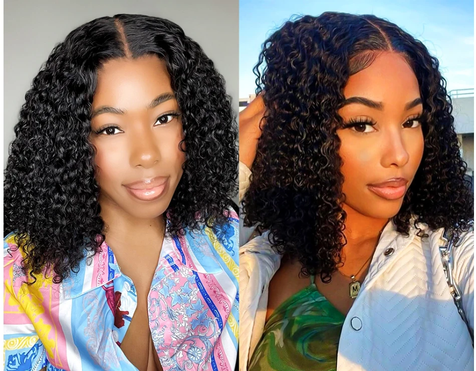 Wear and Go Glueless Wigs Short Bob Wig Human Hair Kinky Curly Upgraded NoGlue 13x4 Lace Frontal Wigs Human Hair for Black Women
