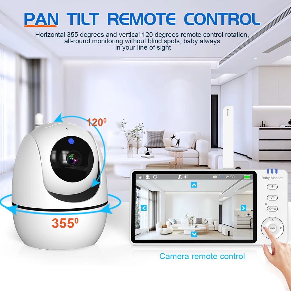 Alternative view of 5 Inch Video Baby Monitor 720P With Pan Tilt  Surveillance Camera Two Way Audio Intercom Auto Night Vision IPS Screen Babe Nanny