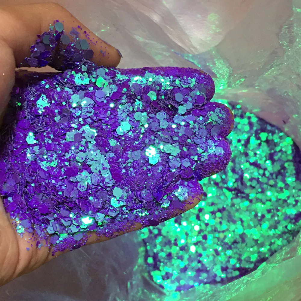 10g Holographic Mixed Hexagon Chunky Irediscent Nail Art Glitter Flakes Laser Sparkly Sequins Resin Slices Nail Art Decoration