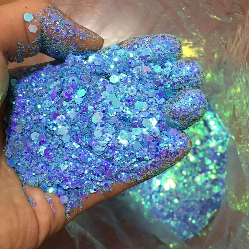 Alternative view of 10g Holographic Mixed Hexagon Chunky Irediscent Nail Art Glitter Flakes Laser Sparkly Sequins Resin Slices Nail Art Decoration