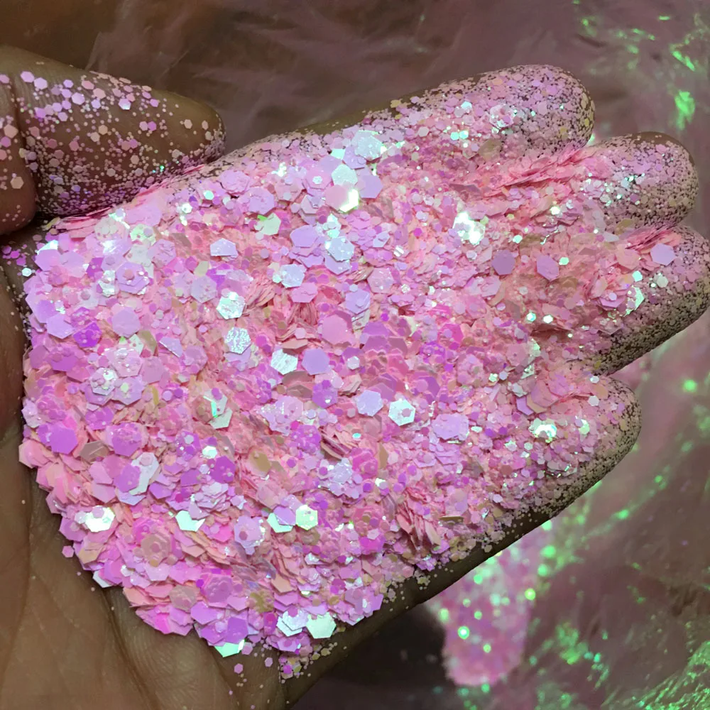 10g Holographic Mixed Hexagon Chunky Irediscent Nail Art Glitter Flakes Laser Sparkly Sequins Resin Slices Nail Art Decoration