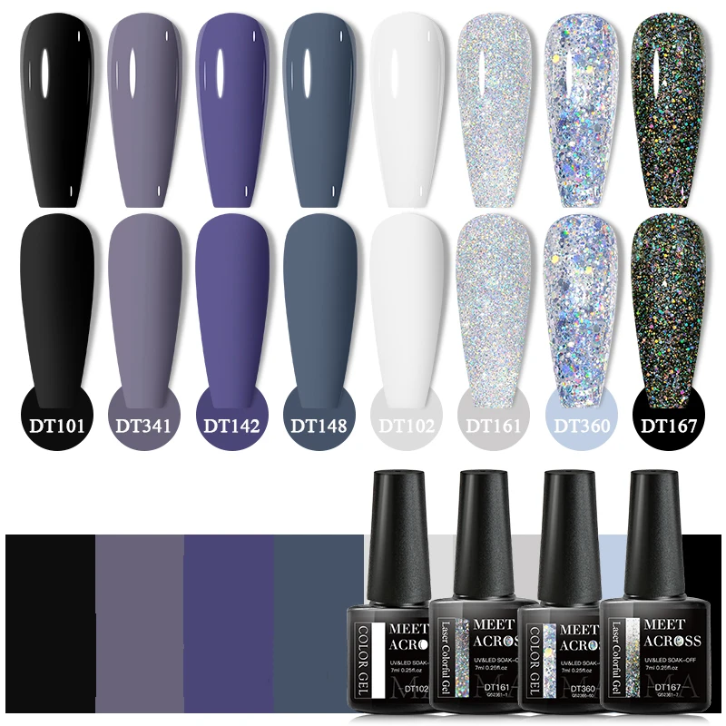 MEET ACROSS 7ml Dark Series Gel Nail Polish Winter Color Semi Permanent UV LED Gel Varnish Soak Off Nail Art Gel Nail Polish