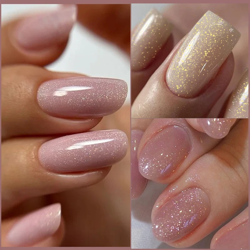 Alternative view of LILYCUTE 7ML Pink Glitter Nail Gel Polish Nude Natural Long Lasting Manicure Soak Off UV LED Nail Art Base Top Coat Gel Varnish