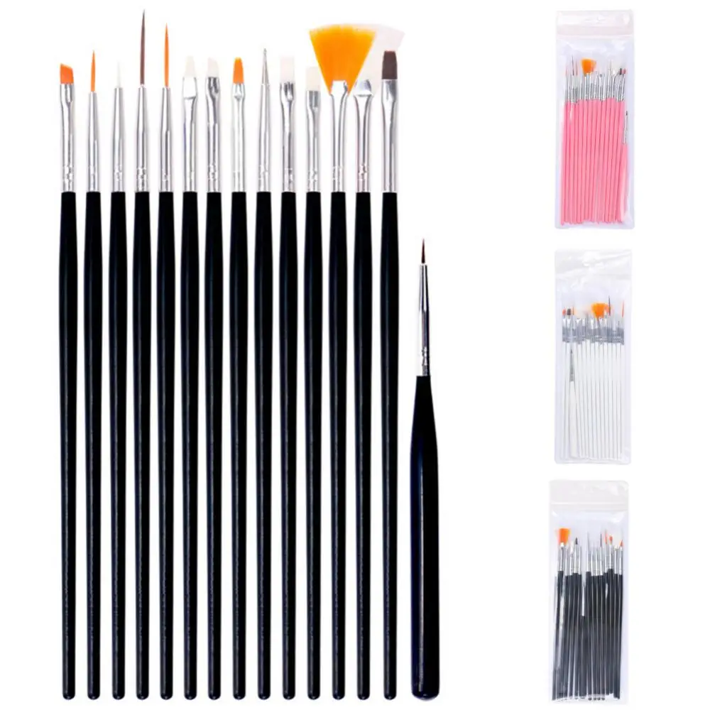 Alternative view of 15Pc 15 Sizes Professional Nail Gel Brushes Acrylic Brush Nail Art tool Pens Wooden Handle Dotting Drawing Paint Brush Set