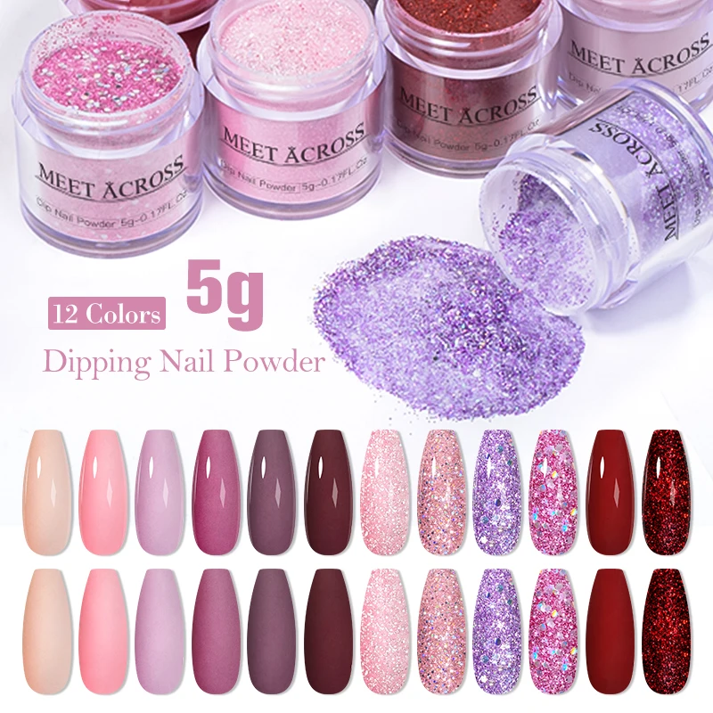 Alternative view of MEET ACROSS Glitter Purple Dipping Nail Powder System Natural Dry No Need Lamp Cure French Acrylic Dipping Manicure Nail Art