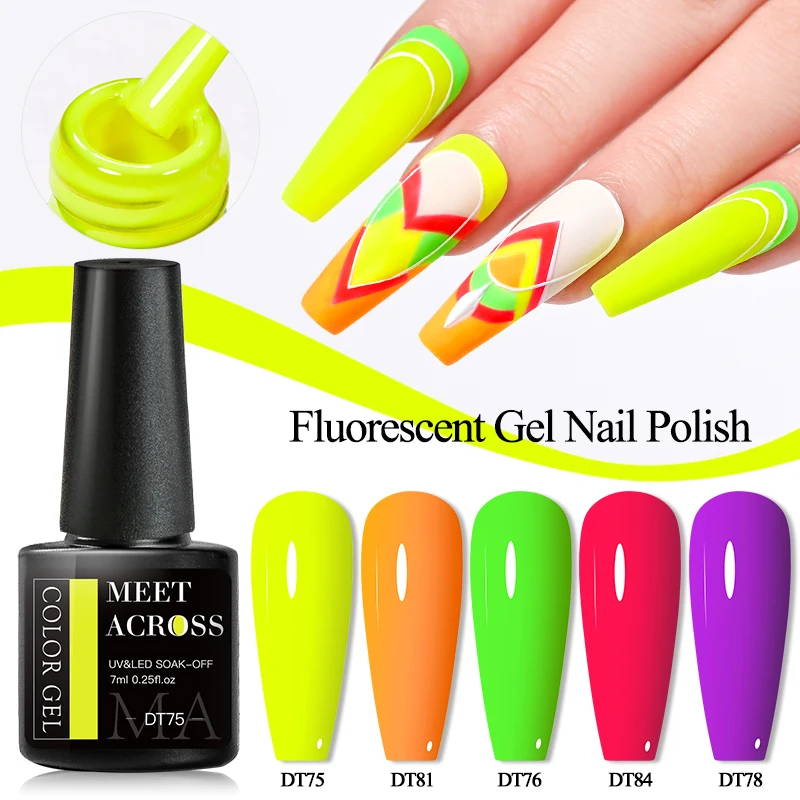 7ML Fluorescent Gel Nail Polish Neon Red Yellow Green Summer Color Semi Permanent Varnish Nail Art Soak Off UV LED Gel Manicure