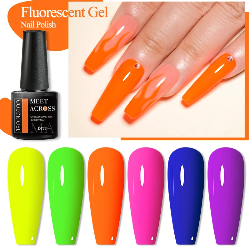 7ML Fluorescent Gel Nail Polish Neon Red Yellow Green Summer Color Semi Permanent Varnish Nail Art Soak Off UV LED Gel Manicure