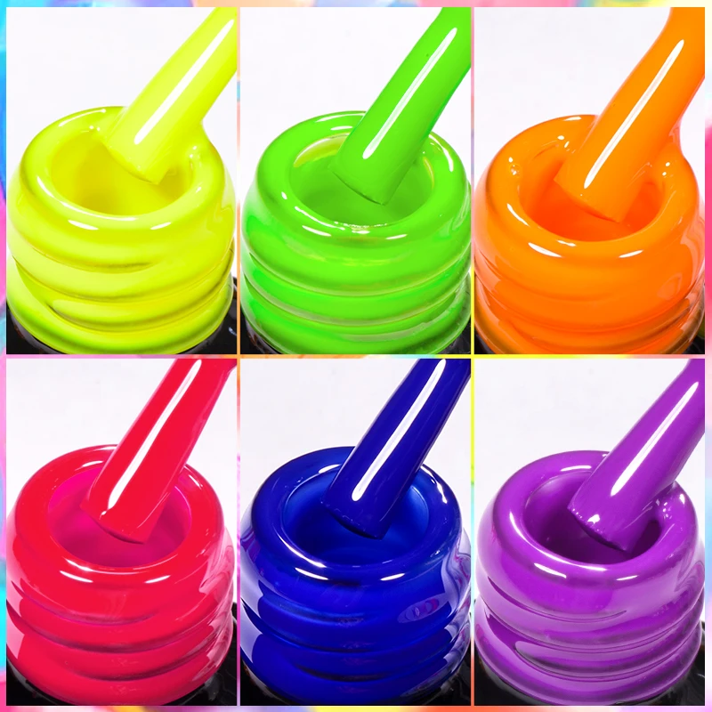 7ML Fluorescent Gel Nail Polish Neon Red Yellow Green Summer Color Semi Permanent Varnish Nail Art Soak Off UV LED Gel Manicure