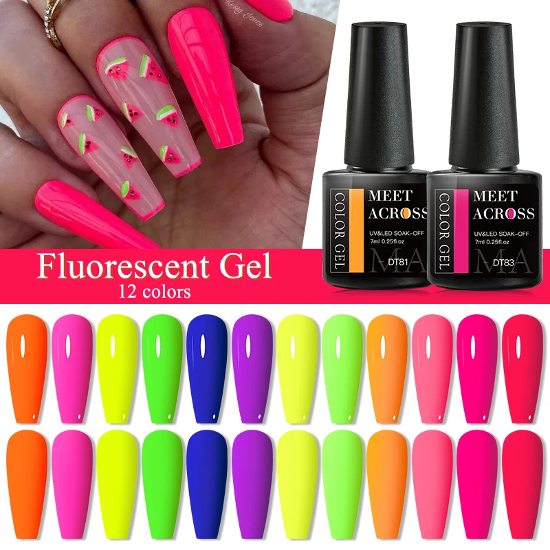 7ML Fluorescent Gel Nail Polish Neon Red Yellow Green Summer Color Semi Permanent Varnish Nail Art Soak Off UV LED Gel Manicure